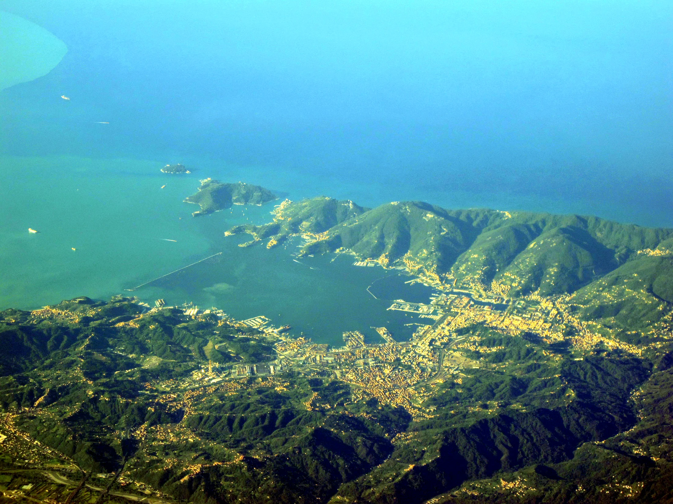 Aerial photograph of Italian city La Spezia, September 2010